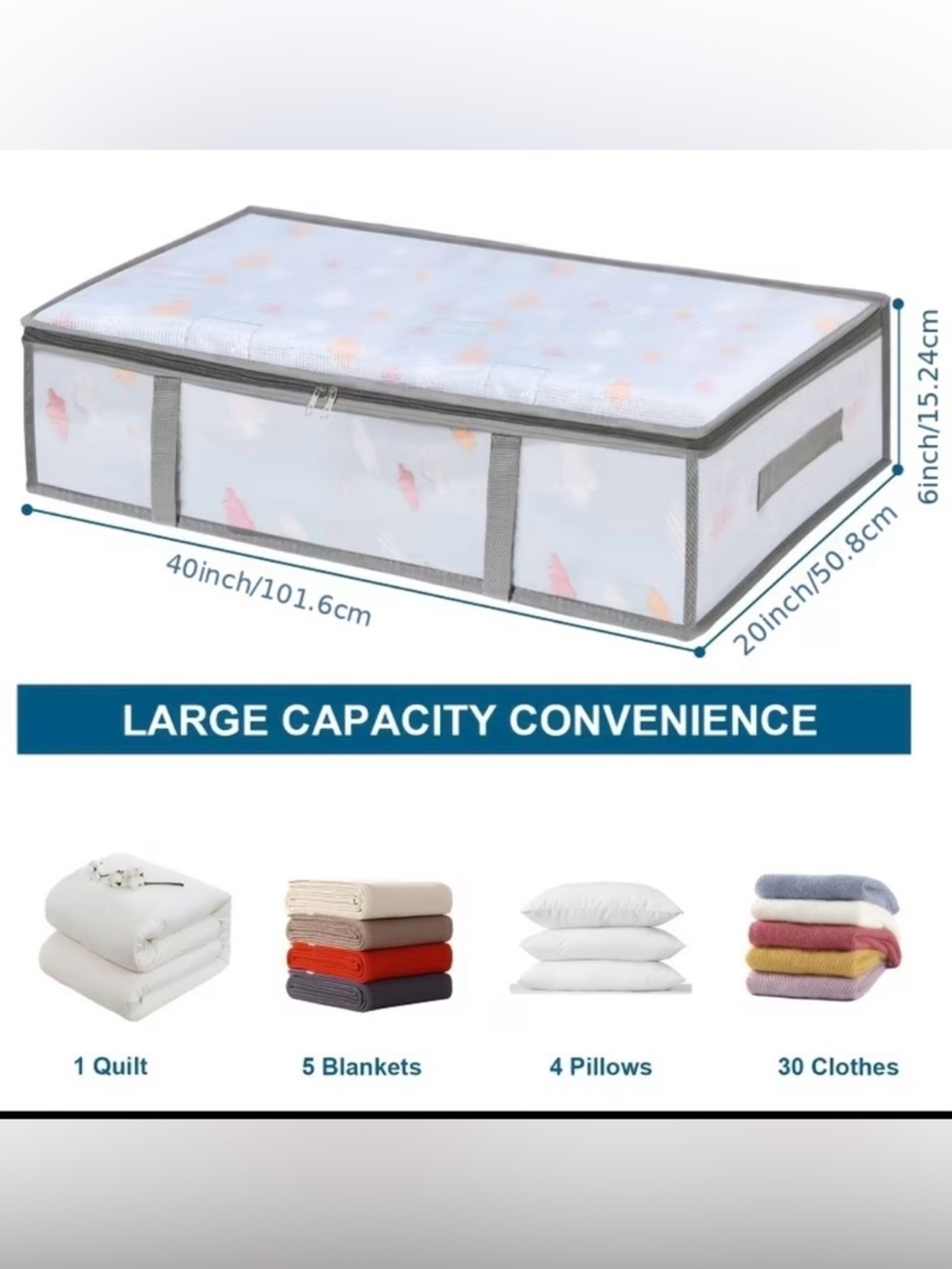 Clear Under Bed Storage Organizer Bag - Gray Set of 2 NWT - Picture 2 of 3